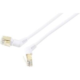 Renkforce RF-6071574 RJ45 Câble réseau, câble patch CAT 8.2 S/FTP 2.00 m blanc Contacts enfichables orientables à 360°, Câble de sortie coudé 1 pc(s)