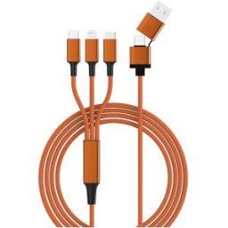 Smrter Câble de charge USB USB 2.0 Connecteur Lightning , USB-A mâle, USB-C® mâle, USB-Micro-B mâle 1.20 m orange avec fonction OTG, gaine textile