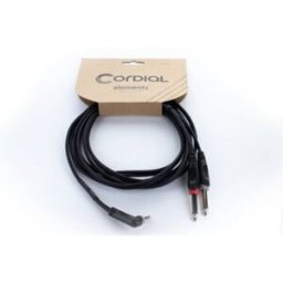 Adaptateur Y Cordial 14868 audio [1x Jack mâle 3.5 mm - 2x Jack mâle 6,3 mm (mono)] 3 m noir gaine en PVC, câble jumelé