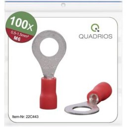 Quadrios 22C443 Cosse à oeillet Section max.=1.5 mm² Ø du trou=6.5 mm partiellement isolé rouge 1 set