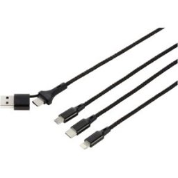 Renkforce Câble de charge USB USB 2.0 USB-A mâle, USB-C® mâle, USB-Micro-B mâle, Connecteur Lightning , USB-C® mâle 1.20 m anthracite/noir connecteur aluminium