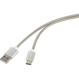 Renkforce Câble USB USB 2.0 USB-A mâle, USB-C® mâle 0.50 m argent gaine de câble en acier inoxydable RF-4888674
