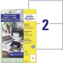 Avery Zweckform 3655-10 Etiquette universelles 210 x 148 mm papier blanc 20 pc(s) fixation permanente imprimante à jet dencre, imprimante laser, imprimante