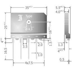 Diotec DBI25-12A Pont redresseur SIL-5 1200 V 25 A Triphasé
