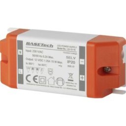 Basetech LD-12-15 Transformateur pour LED à tension constante 15 W 1.25 A homologué pour les meubles, surtention, montage sur des surfaces inflammables 1 pc(s)