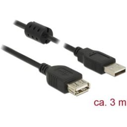 Delock Câble USB USB 2.0 USB-A mâle, USB-A femelle 3.00 m noir avec noyau en ferrite 84886