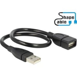 Delock Câble USB USB 2.0 USB-A mâle, USB-A femelle 0.35 m noir câble col-de-cygne flexible 83498