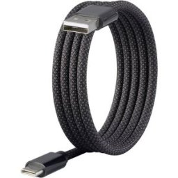 Renkforce Câble USB USB 2.0 USB-C® mâle, USB-A mâle 1.00 m noir avec enroulement magnétique, gaine textile RF-6437924
