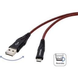 TOOLCRAFT Câble USB USB 2.0 USB-A mâle, USB-C® mâle 2.00 m noir/rouge blindage par tresse extrêmement robuste, connecteur utilisable des deux cotés TO-6872829