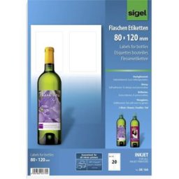 Sigel DE160 Etiquette pour bouteilles 80 x 120 mm papier blanc 20 pc(s) fixation permanente imprimante à jet dencre