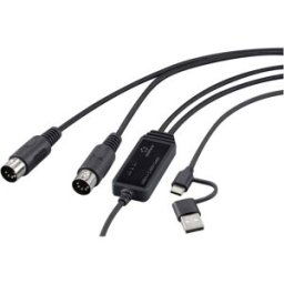 Renkforce RF-6439636 USB, MIDI Adaptateur [2x DIN mâle 5 pôles - 1x USB-C®, USB-A] noir 2 m