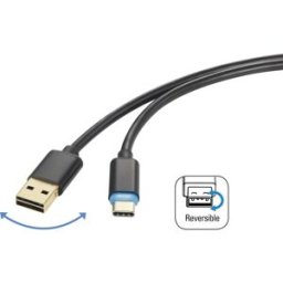 Renkforce Câble USB USB 2.0 USB-A mâle, USB-C® mâle 1.50 m noir connecteur utilisable des deux cotés RF-4758090