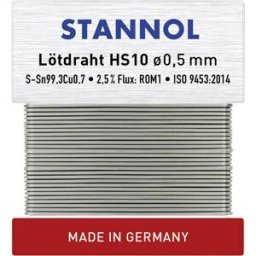 Stannol HS10 Étain à souder sans plomb sans plomb Sn99,3Cu0,7 ROM1 10 g 0.5 mm