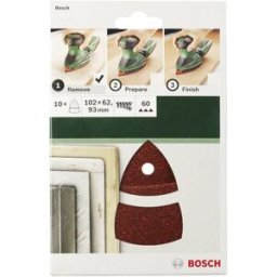 Feuille abrasive pour ponceuse Multi avec bande auto-agrippante, perforé Bosch Accessories 2609256A65 Grain 180 (L x l) 102 mm x 62.93 mm 10 pc(s)