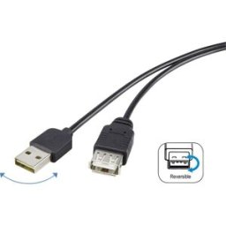 Renkforce Câble USB USB 2.0 USB-A mâle, USB-A femelle 1.80 m noir connecteur utilisable des deux cotés, contacts dorés RF-4096113
