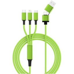 Smrter Câble de charge USB USB 2.0 Connecteur Lightning , USB-A mâle, USB-C® mâle, USB-Micro-B mâle 1.20 m vert avec fonction OTG, gaine textile