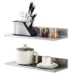 VEVOR Étagère Murale 2PCs 610x218x85 mm Tablette Flottante en Acier Inoxydable avec Dosseret Charge Max. 20 kg Design Ouvert pour Livres Cadre Photo Plante Épices Salon Bureau Salle de Bains Cuisine