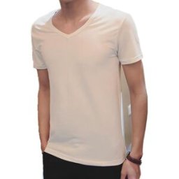 Men's Basic V-neck Short Sleeve T-shirt Size L White