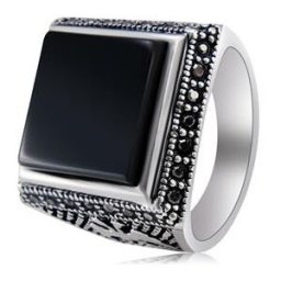 Baoqina Square Black Agate Gem Men's Ring
