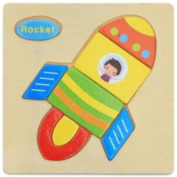 Wooden 3D Puzzle Jigsaw Toys Cartoon Animal Puzzles Intelligence Kids Educational Toy - Rocket