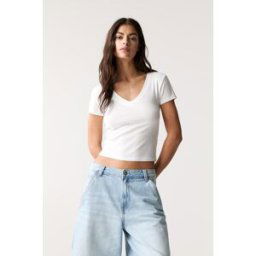 Pull&Bear T-Shirt Col En V Blanc M female