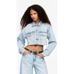 Pull&Bear Veste En Jean Cropped Bleu clair M female