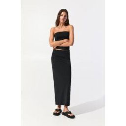 Pull&Bear Jupe Midi En Polyamide Froncée Noir M female