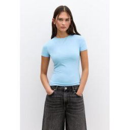 Pull&Bear T-Shirt Polyamide Manches Courtes Bleu clair M female