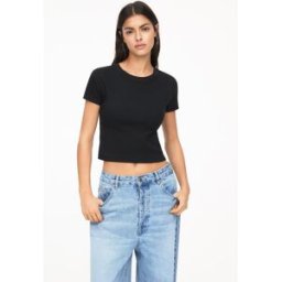 Pull&Bear T-Shirt Court En Maille Côtelée Noir M female