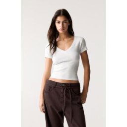Pull&Bear T-Shirt Col En V Gris vigoré M female