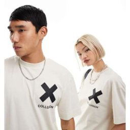 COLLUSION Unisex - T-shirt en coton avec logo X - Blanc cassÃ© Blanc M unisex