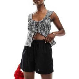 ASOS DESIGN - Short Ã enfiler en lin mÃ©langÃ© - Noir Noir 34 female