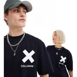COLLUSION - T-shirt unisexe en coton avec logo X - Noir Noir 2XS unisex