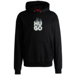 Sweat-shirt BOSS SWEAT À CAPUCHE EN MOLLETON DE COTON NOIR AVEC LOGO IMPRIMÉ Noir