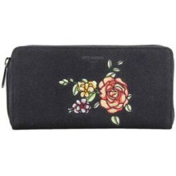 Portefeuille Hexagona Portefeuille à zip Noir motif brodé fleur - Noir Multicolore