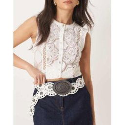 ASOS DESIGN - Ceinture tendance ornÃ©e de disques - Blanc Blanc 2XS-XS female