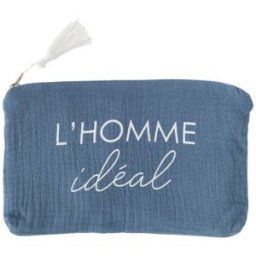 BB & Co Trousse cadeau zippée L'homme idéal gaze de coton pierre bleue