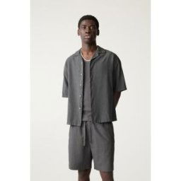 Pull&Bear Chemise Manches Courtes Lin Gris anthracite S male