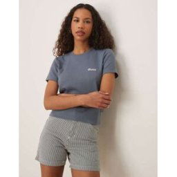 Dickies - Lewistown - T-shirt long effet rÃ©trÃ©ci avec broderie logo - Bleu moyen Bleu M female