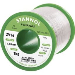 Stannol ZV16 Étain à souder sans plomb sans plomb Sn99,3Cu0,7 REL0 1000 g 1 mm