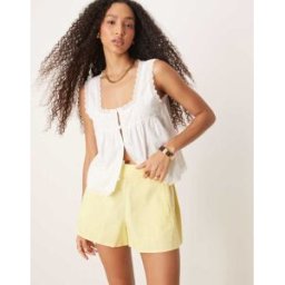 ASOS DESIGN - Short habillÃ© style caleÃ§on Ã enfiler en lin - Citron-Jaune Jaune M female