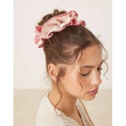 ASOS DESIGN - Chouchou en broderie anglaise - Vichy rouge Rouge No Size female