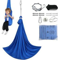 VEVOR Hamac de Yoga Aérien 2,8 x 1,6 m Kit Balançoire de Yoga Inversion Danse Aérienne en Nylon 100 g/m² Capacité Charge 250 kg Vol Anti-gravité d'Air pour Fitness Musculation Pilates Gym Maison Bleu