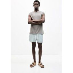 Pull&Bear Short De Bain À Rayures Seersucker Vert XL male