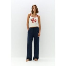 Pull&Bear Pantalon Fluide Lin Marin M female