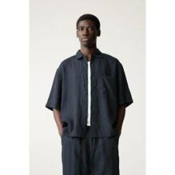 Pull&Bear Chemise Boxy 100 % Lin Bleu marine L male