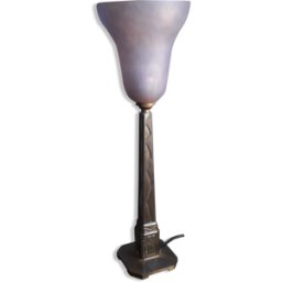 Lampe fonte d'acier 1920 signé de la maison Brousseval et tulipe muller et frere non signe gris 11x11x35