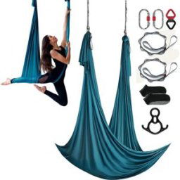 VEVOR Hamac de Yoga Aérien 10 x 2,8 m Kit Balançoire de Yoga Inversion Danse Aérienne en Nylon 100 g/m² Charge 1000 kg Vol Anti-gravité d'Air pour Fitness Musculation Pilates Vert Foncé Gym Maison
