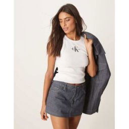 Calvin Klein Jeans - DÃ©bardeur cÃ´telÃ© Ã logo monogramme - Blanc Blanc XXXL female