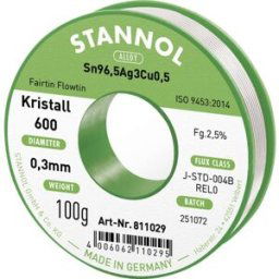 Stannol Kristall 600 Étain à souder sans plomb bobine Sn96,5Ag3Cu0,5 REL0 100 g 0.3 mm